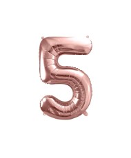 Ballon aluminium chiffre n°5 rose gold pour anniversaire et pas cher