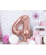 Ballon aluminium chiffre n°4 rose gold pour anniversaire et pas cher