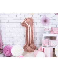 Ballon aluminium chiffre n°1 rose gold pour anniversaire et pas cher