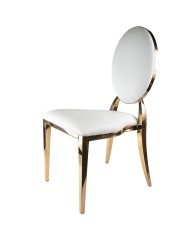 Chaise medaillon rose gold renfort en similicuir blanc