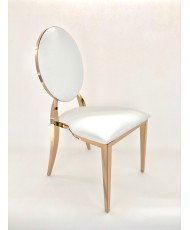 Chaise medaillon rose gold renfort en similicuir blanc pour événement et pas cher