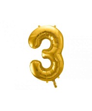 Ballon aluminium chiffre n°3 or pour anniversaire et pas cher