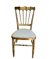 Chaise Napoleon metalise Or - Assise blanche pour fête et pas cher