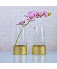Vase cylindrique transparent (Base à effet nid d'abeille en or)