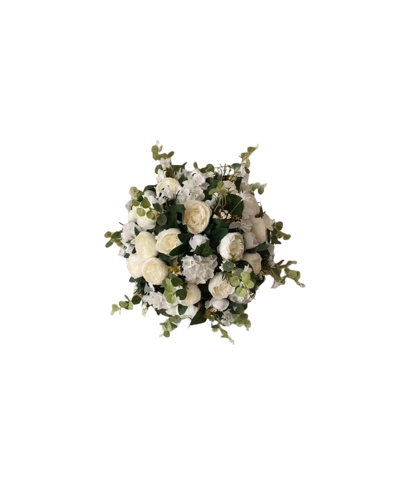 Boule de fleurs artificielles blanc et vert 32 cm JULIA